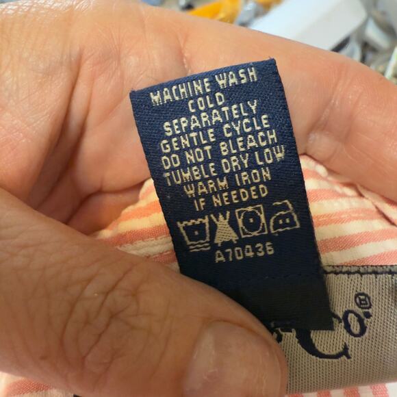 Denim & CO.  size Large Pink & white seer sucker jacket, casual, spring #3767 - Picture 8 of 9